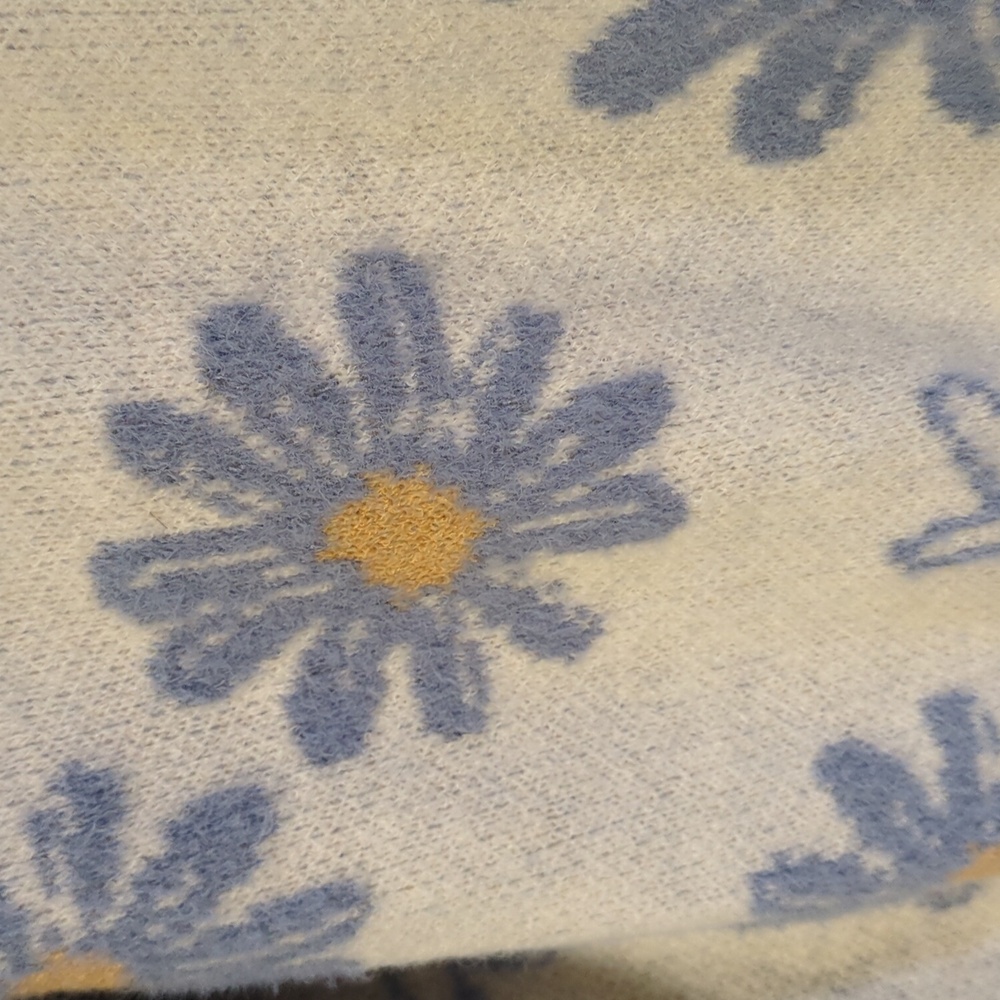 Girlish Oversized Floral Daisy Cardigan  Blue Fuzzy Novelty Retro Knit Sweater L - Picture 3 of 11
